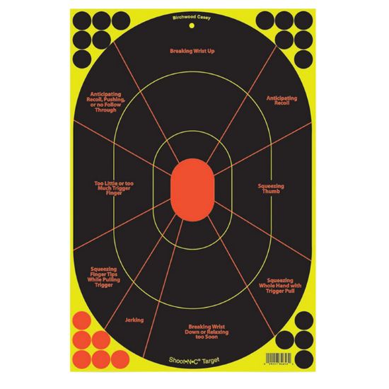 Picture of Birchwood Casey 34655 Shoot-N-C Reactive Target Self-Adhesive Paper Handgun Multi Color Silhouette Includes Pasters 5 Pack 