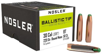 Picture of Nosler 30181 Ballistic Tip 30 Caliber .308 220 Gr Round Nose/ 50 Per Box 