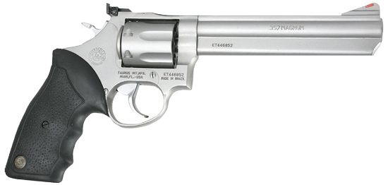 Picture of Taurus 2660069 66 38 Special +P Or 357 Mag 7 Shot 6" Barrel, Overall Matte Finish Stainless Steel, Finger Grooved Black Rubber Grip, Adjustable Rear Sight 