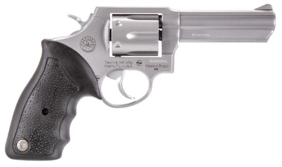 Picture of Taurus 2650049 65 Medium Frame 357 Mag/38 Special +P 6Rd 4" Matte Stainless Steel Barrel, Cylinder & Frame, Fixed Sights, Black Soft Rubber Finger Groove Grip, Transfer Bar Safety, Exposed Hammer 