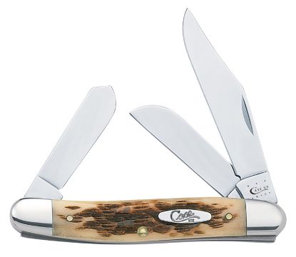 Picture of Case 00128 Stockman Medium 2.92"/2.15"/1.90" Folding Clip/Sheepsfoot/Spey Plain Mirror Polished Tru-Sharp Ss Blade/Peach Seed Jigged Amber Bone Handle 