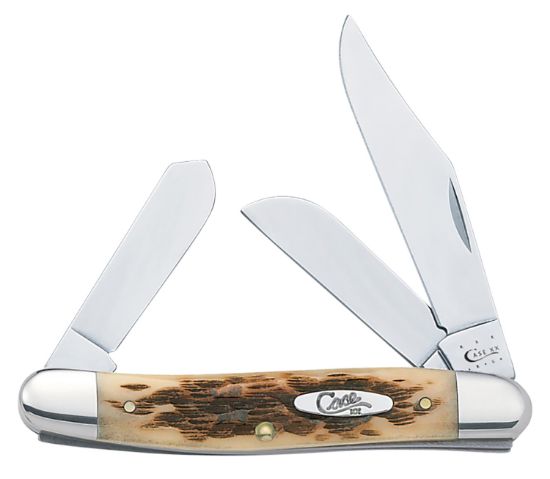 Picture of Case 00128 Stockman Medium 2.92"/2.15"/1.90" Folding Clip/Sheepsfoot/Spey Plain Mirror Polished Tru-Sharp Ss Blade/Peach Seed Jigged Amber Bone Handle 