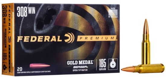 Picture of Federal Gm308bh185 Premium Gold Medal 308 Win 185 Gr Berger Jugernaught Open Tip Match 20 Per Box/ 10 Case 