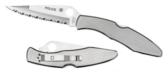 Picture of Spyderco C07s Police 4.13" Folding Spear Point Part Serrated Vg-10 Ss Blade Stainless Steel Handle Includes Pocket Clip 