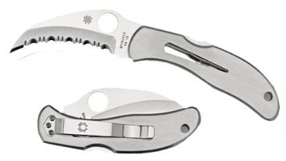 Picture of Spyderco C08s Harpy 2.75" Folding Hawkbill Serrated Vg-10 Ss Blade Stainless Steel Handle Includes Pocket Clip 