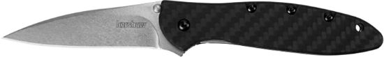 Picture of Kershaw 1660Cf Leek 3" Folding Drop Point Plain Stonewashed Cpm 154 Ss Blade Black Carbon Fiber Handle Includes Pocket Clip 