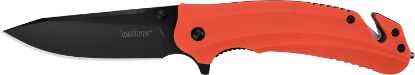 Picture of Kershaw 8650 Barricade 3.50" Folding Drop Point Plain Black Oxide 8Cr13mov Ss Blade Orange Glass-Filled Nylon Handle Features Glass Breaker Includes Pocket Clip 