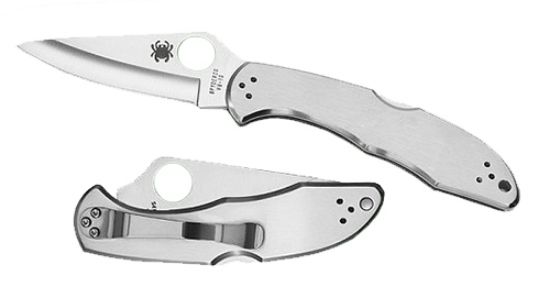 Picture of Spyderco C11p Delica 4 2.95" Folding Drop Point Plain Vg-10 Ss Blade/ Stainless Steel Handle Includes Pocket Clip 