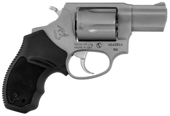 Picture of Taurus 2-905029 905 9Mm Luger Caliber With 2" Barrel, 5Rd Capacity Cylinder, Overall Matte Finish Stainless Steel, Finger Grooved Black Rubber Grip & Fixed Sights 