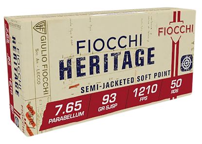 Picture of Fiocchi 765B Heritage 7.65X21mm Parabellum 93 Gr Semi Jacketed Soft Point 50 Per Box/ 20 Case 