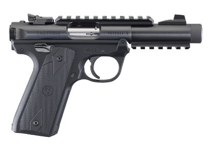 Picture of Ruger 40149 Mark Iv 22/45 Tactical 22 Lr 10+1 4.40" Steel/Threaded Barrel, Blued Slide, Black Checkered 1911-Style Panel Grip, Features Top & Bottom Picatinny Rails 