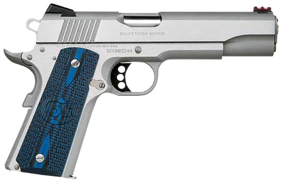 Picture of Colt Mfg O1072ccs Competition Government 9Mm Luger 9+1 5" Stainless National Match Barrel, Serrated Slide & Frame W/Beavertail, Checkered Blue G10 Grip, Ambidextrous 