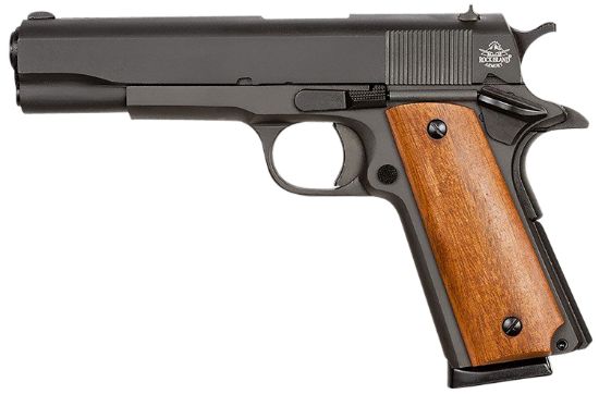 Picture of Rock Island 51421Ma Gi Standard Fs *Ma Compliant 45 Acp Caliber With 5" Barrel, 8+1 Capacity, Overall Black Parkerized Finish Steel, Beavertail Frame, Serrated Slide & Wood Grip 