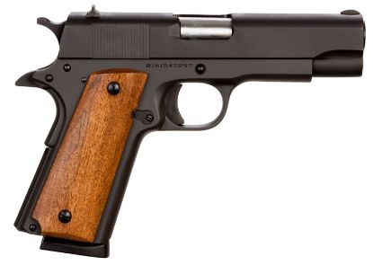 Picture of Rock Island 51417 Gi Standard Ms *Ca Compliant 45 Acp Caliber With 4.20" Barrel, 8+1 Capacity, Overall Black Parkerized Finish Steel, Beavertail Frame, Serrated Slide & Wood Grip 