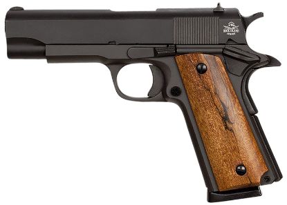 Picture of Rock Island 51417Ma Gi Standard Ms *Ma Compliant 45 Acp Caliber With 4.20" Barrel, 8+1 Capacity, Overall Black Parkerized Finish Steel, Beavertail Frame, Serrated Slide & Wood Grip 