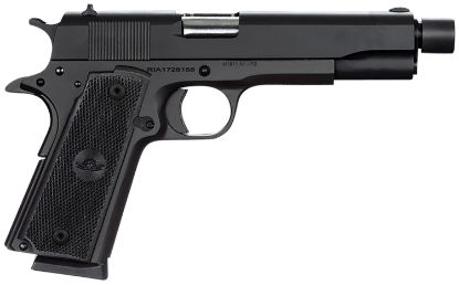 Picture of Rock Island 51473 Gi Standard Fs 45 Acp Caliber With 5" Barrel, 8+1 Capacity, Overall Black Parkerized Finish Steel, Beavertail Frame, Serrated Slide & Black Rubber Grip 