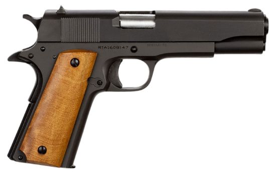 Picture of Rock Island 51815 Gi Standard Fs *Ca Compliant 38 Super Caliber With 5" Barrel, 10+1 Capacity, Overall Black Parkerized Finish Steel Beavertail Frame, Serrated Slide & Wood Grip 