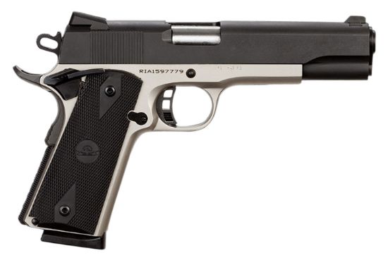 Picture of Rock Island 51447 Rock Standard Fs 45 Acp Caliber With 5" Barrel, 8+1 Capacity, Nickel Finish Steel Beavertail Frame, Serrated Black Parkerized Steel Slide & Black Rubber Grip 