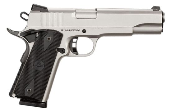 Picture of Rock Island 51448 Rock Standard Fs 45 Acp Caliber With 5" Barrel, 8+1 Capacity, Overall Matte Nickel Finish Steel, Beavertail Frame, Serrated Slide & Black Rubber Grip 