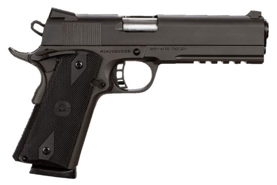 Picture of Rock Island 51484 Tac Standard Fs 45 Acp Caliber With 5" Barrel, 8+1 Capacity, Overall Black Parkerized Finish Steel, Picatinny Rail/Beavertail Frame, Serrated Slide & Black Rubber Grip 