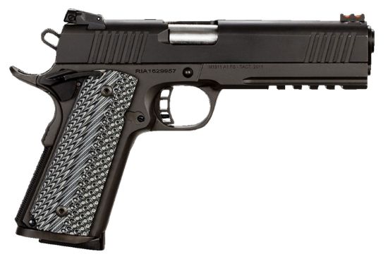 Picture of Rock Island 51485 Tac Ultra Fs 45 Acp Caliber With 5" Barrel, 8+1 Capacity, Overall Black Parkerized Finish Steel, Picatinny Rail/Beavertail Frame, Serrated Slide & Black & Gray G10 Grip 