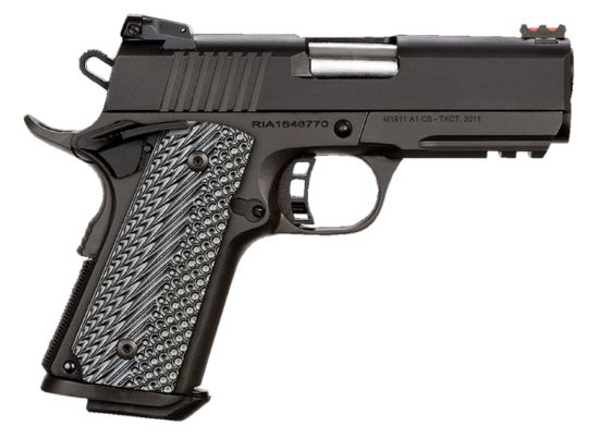 Picture of Rock Island 51470 Tac Ultra Cs 45 Acp Caliber With 3.62" Barrel, 7+1 Capacity, Overall Black Parkerized Finish Steel, Picatinny Rail/Beavertail Frame, Serrated Slide & Black/Gray G10 Grip 