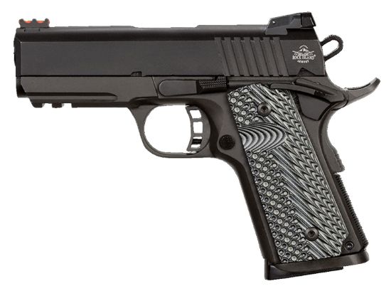 Picture of Rock Island 51700 Tac Ultra Cs 9Mm Luger Caliber With 3.62" Barrel, 8+1 Capacity, Overall Black Parkerized Finish Steel, Picatinny Rail/Beavertail Frame, Serrated Slide & Black/Gray G10 Grip 