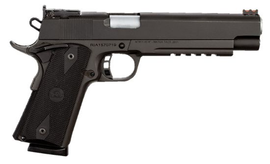 Picture of Rock Island 51529 Pro Ultra Match 45 Acp Caliber With 6" Barrel, 8+1 Capacity, Overall Black Parkerized Finish Steel, Picatinny Rail/Beavertail Frame, Serrated Slide & Black Rubber Grip 