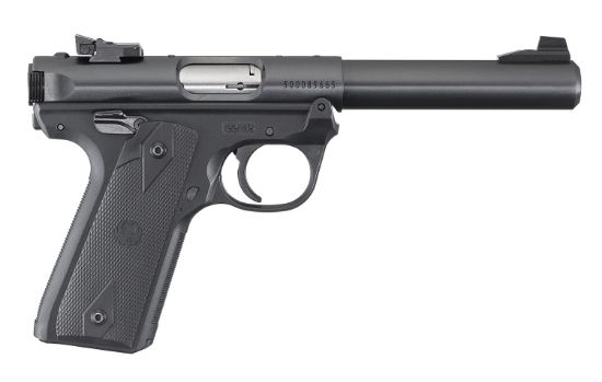 Picture of Ruger 40107 Mark Iv 22/45 22 Lr 10+1 5.50" Bull Barrel, Blued Steel Slide & Frame, Checkered 1911-Style Panel Grip 