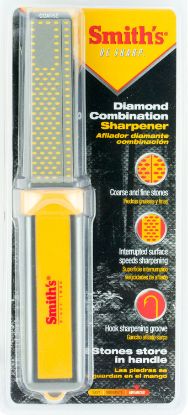 Picture of Smiths Products Dcs4 Diamond Combination Sharpener Hand Held 4" Fine, Coarse Diamond Sharpener Rubber Handle Yellow 