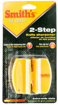 Picture of Smiths Products Ccks Knife Sharpener 2-Step Fine, Coarse Carbide, Ceramic Sharpener Rubber Handle Yellow 