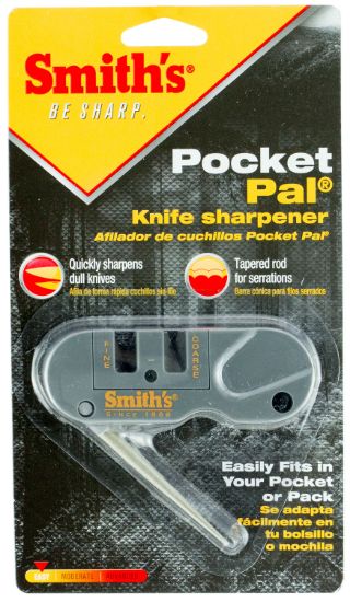 Picture of Smiths Products Pp1 Pocket Pal Knife Sharpener Hand Held Fine, Medium, Coarse Carbide, Ceramic, Diamond Sharpener Plastic Handle Gray 