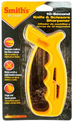 Picture of Smiths Products Jiffs 10-Second Knife & Scissor Sharpener Hand Held Fine, Coarse Carbide, Ceramic Sharpener Plastic Handle Yellow 