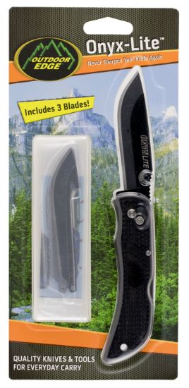 Picture of Outdoor Edge Ox30c Onyx Lite 3" Folding Plain 420J2 Stainless Steel Blade Black Trimond Textured Polymer Handle 