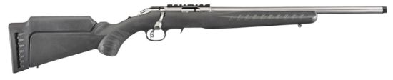 Picture of Ruger 8352 American Rimfire Full Size 22 Wmr 9+1 18" Matte Stainless Threaded Barrel, Satin Stainless Scope Rail Receiver, Black Synthetic Adjustable Stock, Right Hand 