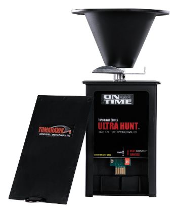 Picture of On Time 43005 Tomahawk Ultra Hunt Feeder Black Waterproof High-Impact Composite, Heavy Duty Motor, Dawn-Dusk Mode Operation, 4 Feed Times With 1-20 Second Duration, Universal Mount 