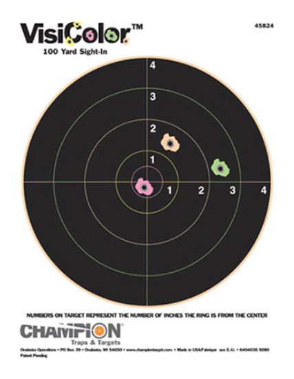 Picture of Champion Targets 45824 Visicolor Bullseye Paper Hanging Pistol/Rifle 8.50" X 11" Multi-Color Includes Pasters 10 Pack 