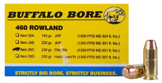 Picture of Buffalo Bore Ammunition 35C20 Personal Defense Strictly Business 460 Rowland 230 Gr Full Metal Jacket Flat Nose 20 Per Box/ 12 Case 