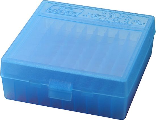 Picture of Mtm Case-Gard P1004424 Case-Gard P-100 Multi-Caliber Handgun Clear Blue Polypropylene 100Rd 