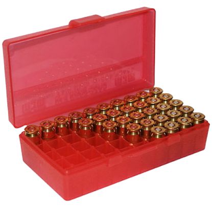 Picture of Mtm Case-Gard P503829 Case-Gard P-50 Multi-Caliber Handgun Clear Red Polypropylene 50Rd 