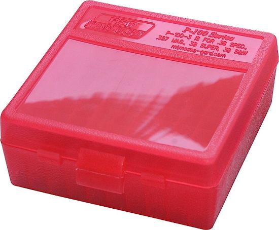 Picture of Mtm Case-Gard P100329 Case-Gard P-100 Multi-Caliber Handgun Clear Red Polypropylene 100Rd 