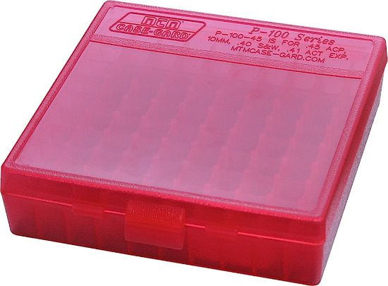 Picture of Mtm Case-Gard P100929 Case-Gard P-100 Multi-Caliber Handgun Clear Red Polypropylene 100Rd 