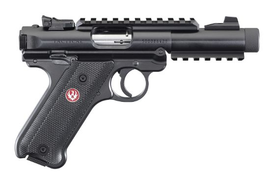 Picture of Ruger 40150 Mark Iv Tactical 22 Lr Caliber With 4.40" Threaded/Picatinny Rail Barrel, 10+1 Capacity, Overall Blued Metal Finish, Checkered Black Polymer Grip & Fixed Sights 