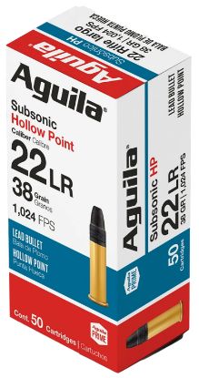 Picture of Aguila 1B220268 Subsonic Rimfire 22Lr 38Gr Hollow Point 50 Per Box/20 Case 