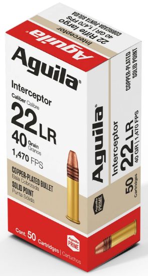 Picture of Aguila 1B220320 Interceptor Rimfire 22Lr 40Gr Copper Plated Solid Point 50 Per Box/20 Case 