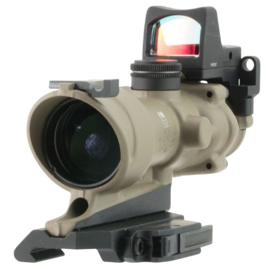 Picture of Trijicon 100555 Acog Ecos Combo Flat Dark Earth 4X32mm Illuminated Amber Crosshair .223 Bdc Reticle 