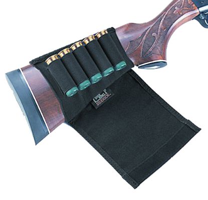 Picture of Uncle Mike's 88492 Buttstock Shell Holder Made Of Nylon With Black Finish, Flap & Sewn-On Elastic Loops Holds Up To 5Rds For Shotguns 