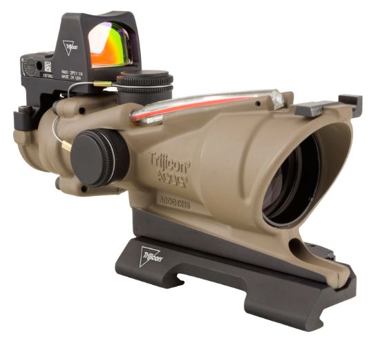 Picture of Trijicon 100553 Acog Ecos Combo Flat Dark Earth 4X32mm Illuminated Red Crosshair .223 Bdc Reticle 