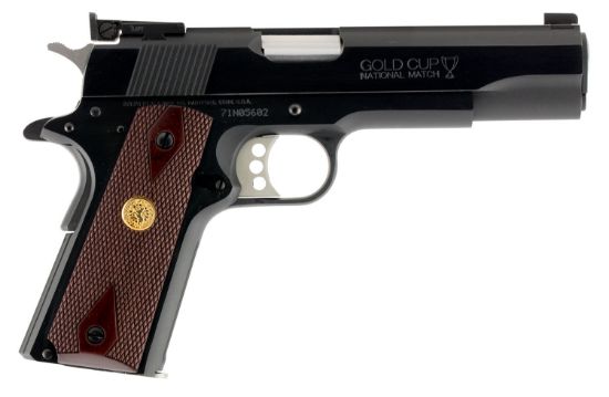 Picture of Colt Mfg O5872a1 Gold Cup National Match 9Mm Luger 9+1, 5" Stainless National Match Barrel, Blued Serrated Carbon Steel Slide & Frame W/Beavertail, Walnut Grip, Ambidextrous 