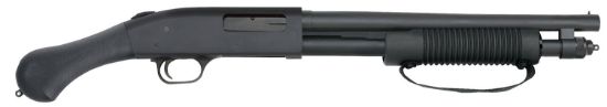 Picture of Mossberg 50657 590 Shockwave 20 Gauge 5+1 3" 14.375" Heavy Barrel, Blued Metal Finish, Dual Extractors, Drilled & Tapped Receiver, Corncob Forend W/Strap, Raptor Birdshead Grip Stock 